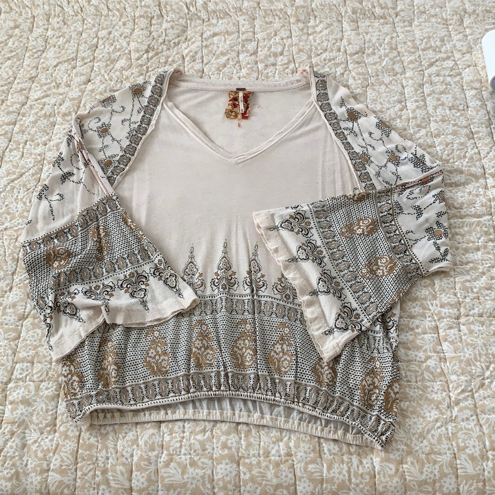 Free People Dolman Sleeve Boho V-Neck Faux Print Top